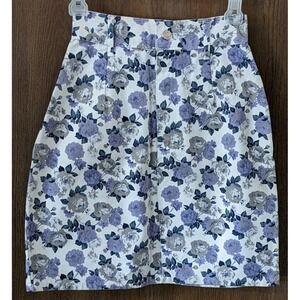Vtg Floral White Denim Mini Skirt 1980s Kayo USA Women's 5 READ Periwinkle